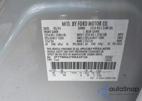 2024 Ford Maverick Xl z USA, uszkodzony, nr VIN 3FTTW8A37RRA35134